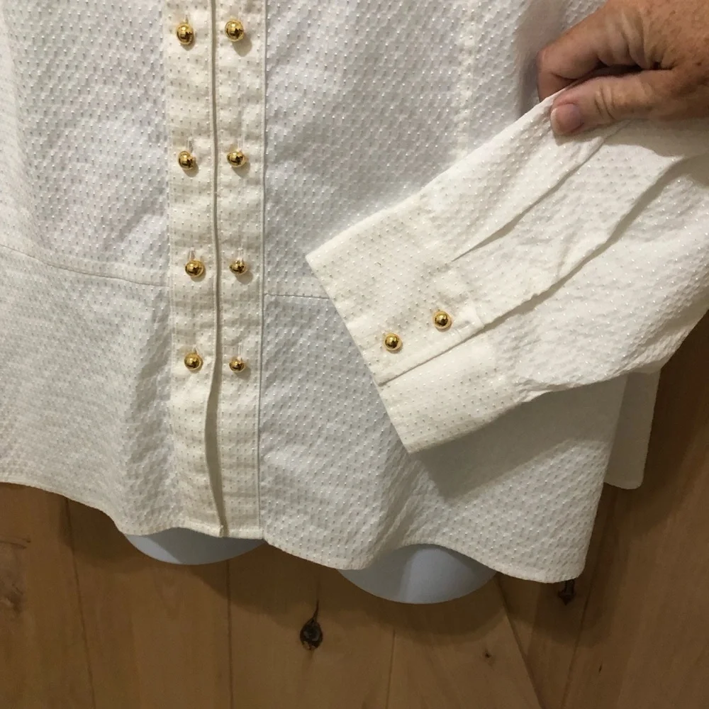 Jones New York Signature Women’s Pullover Blouse 3X White Stretch Gold Buttons - Picture 8 of 12